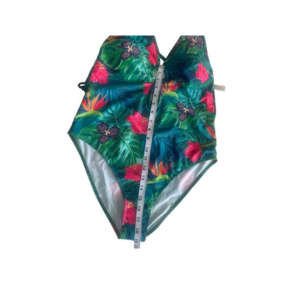 Swim Summer Beach Tropical Printed Hollowed Out One Piece Floral Sz XL - Picture 9 of 9
